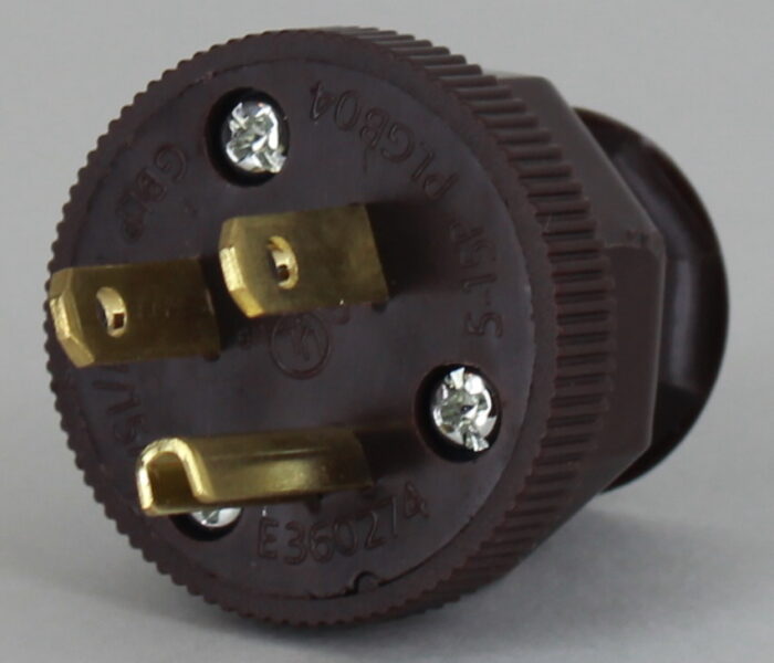 BROWN ANTIQUE STYLE DECORATIVE GROUNDED PLUG WITH SCREW TERMINAL WIRE CONNECTIONS